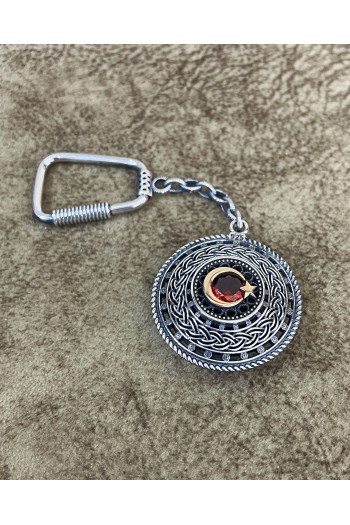 Ayyıldız Taşlı Telkari 925 Ayar Gümüş Anahtarlık