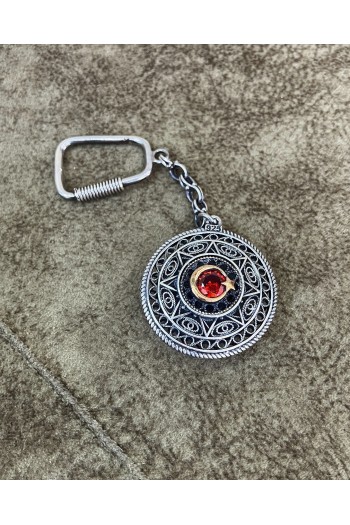 Ayyıldız Taşlı Telkari 925 Ayar Gümüş Anahtarlık
