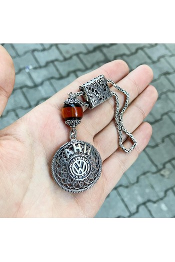 Volkswagen Amblemli ve İsimli  Kehribar Taşlı Gümüş Anahtarlık
