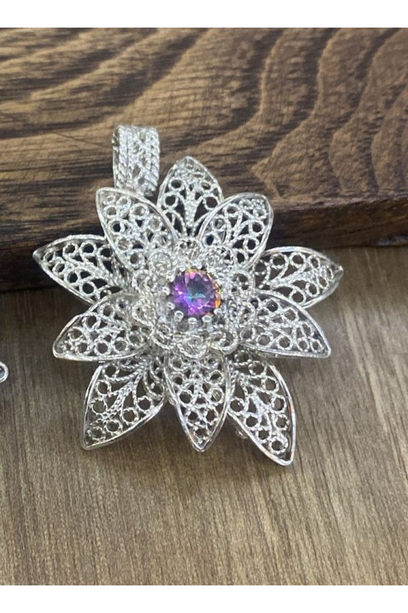 Flower 925 K Filigree Silver Necklace Pendant