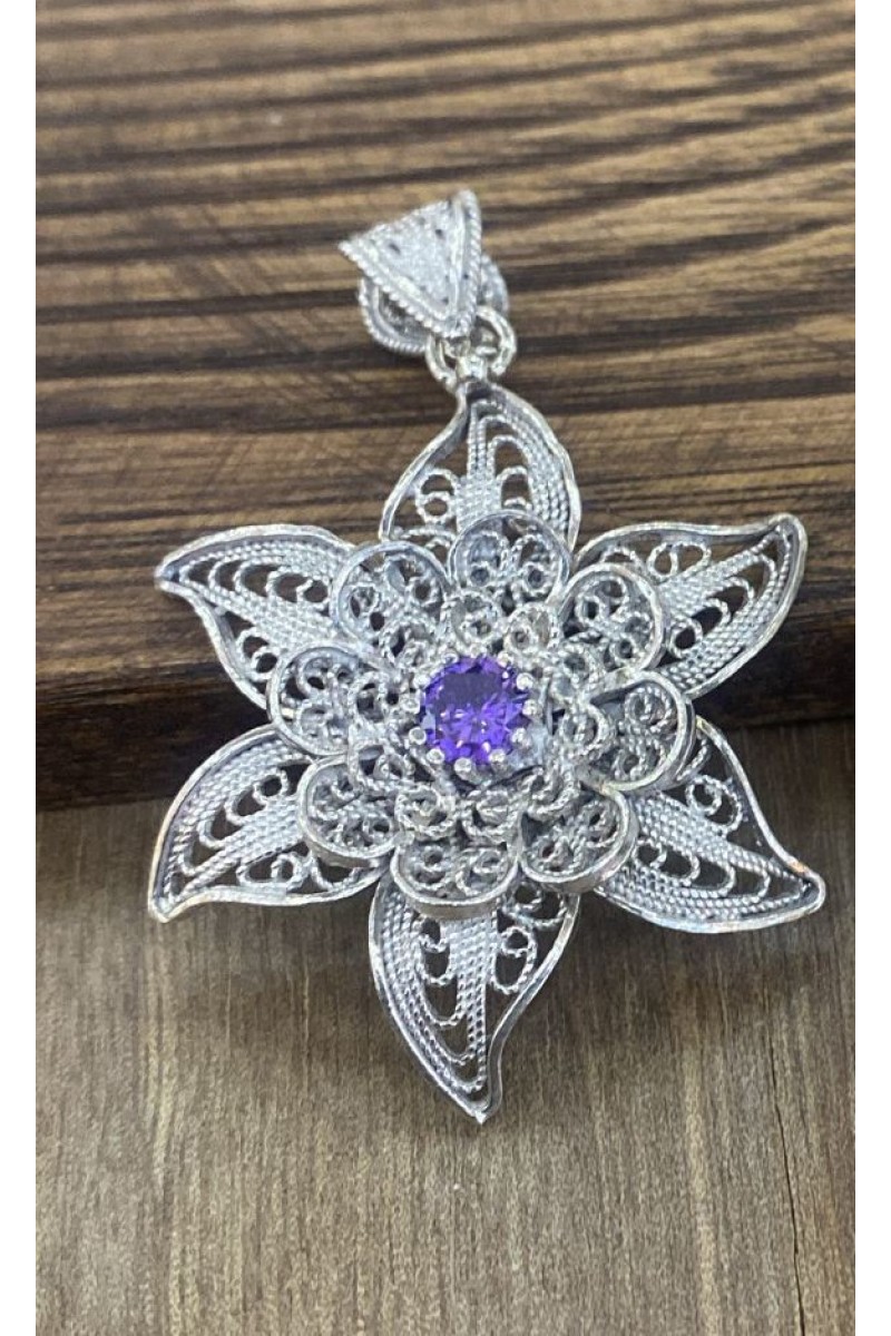 Flower 925 K Filigree Silver Necklace Pendant